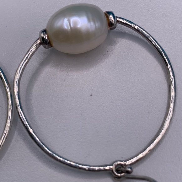 Silpada Vintage HTF Sterling Large Pearl Hoop French Wire Earrings - Picture 7 of 12